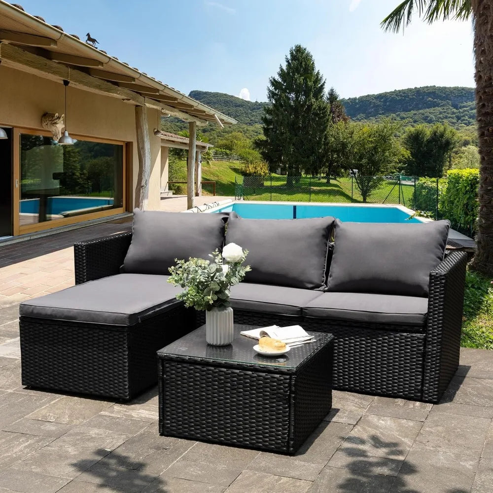 Patio Furniture Sets 3 Pieces Outdoor Sectional Sofa Rattan  Wicker