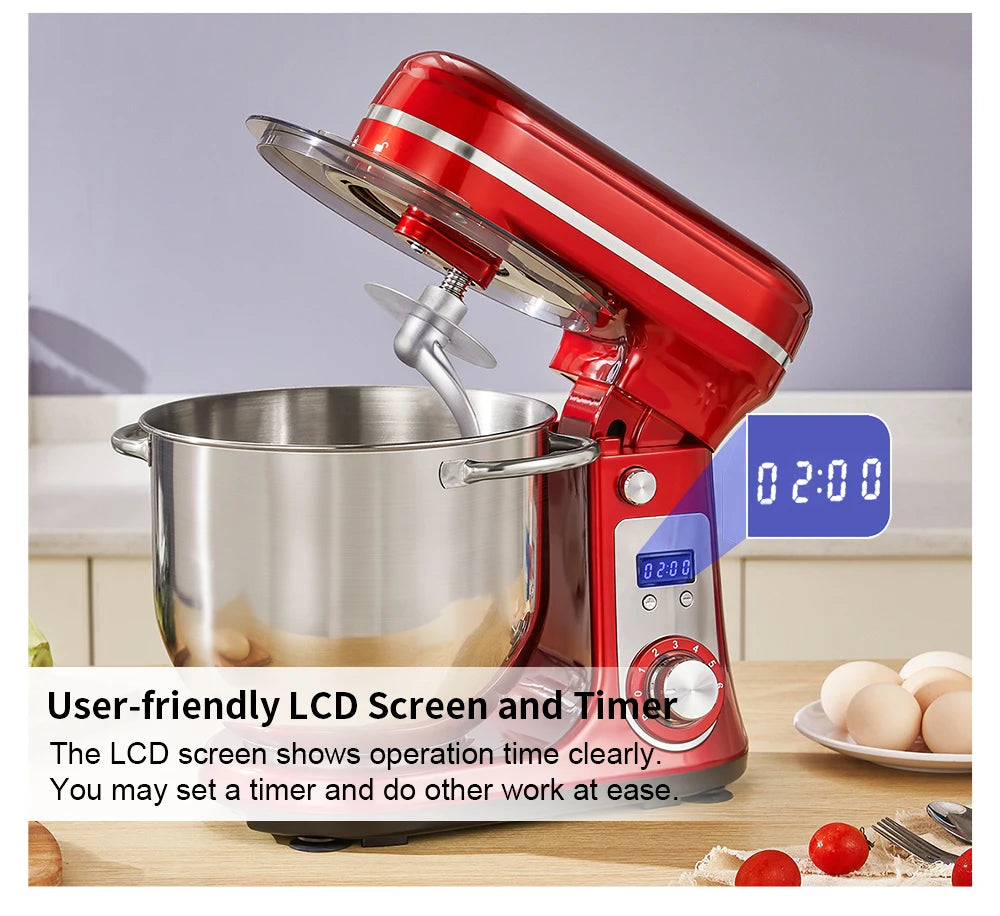 BioloMix Kitchen Food Stand Mixer 1200W 6L Blender with Quiet Motor Cream Egg Whisk and 6 Speed Settings