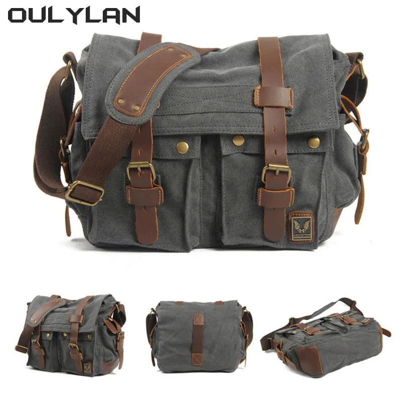 Genuine Leather Shoulder Bag for Men Dark Brown Vintage
