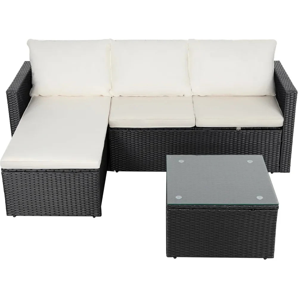 Patio Furniture Sets 3 Pieces Outdoor Sectional Sofa Rattan  Wicker