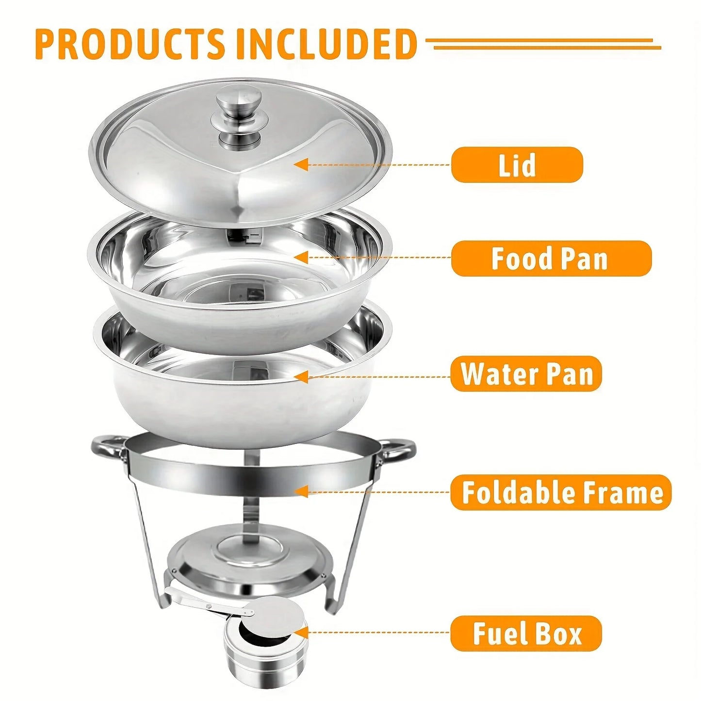 1/2/4/6/8 Packs 5-Qt Stainless Steel Chafing Dish Buffet