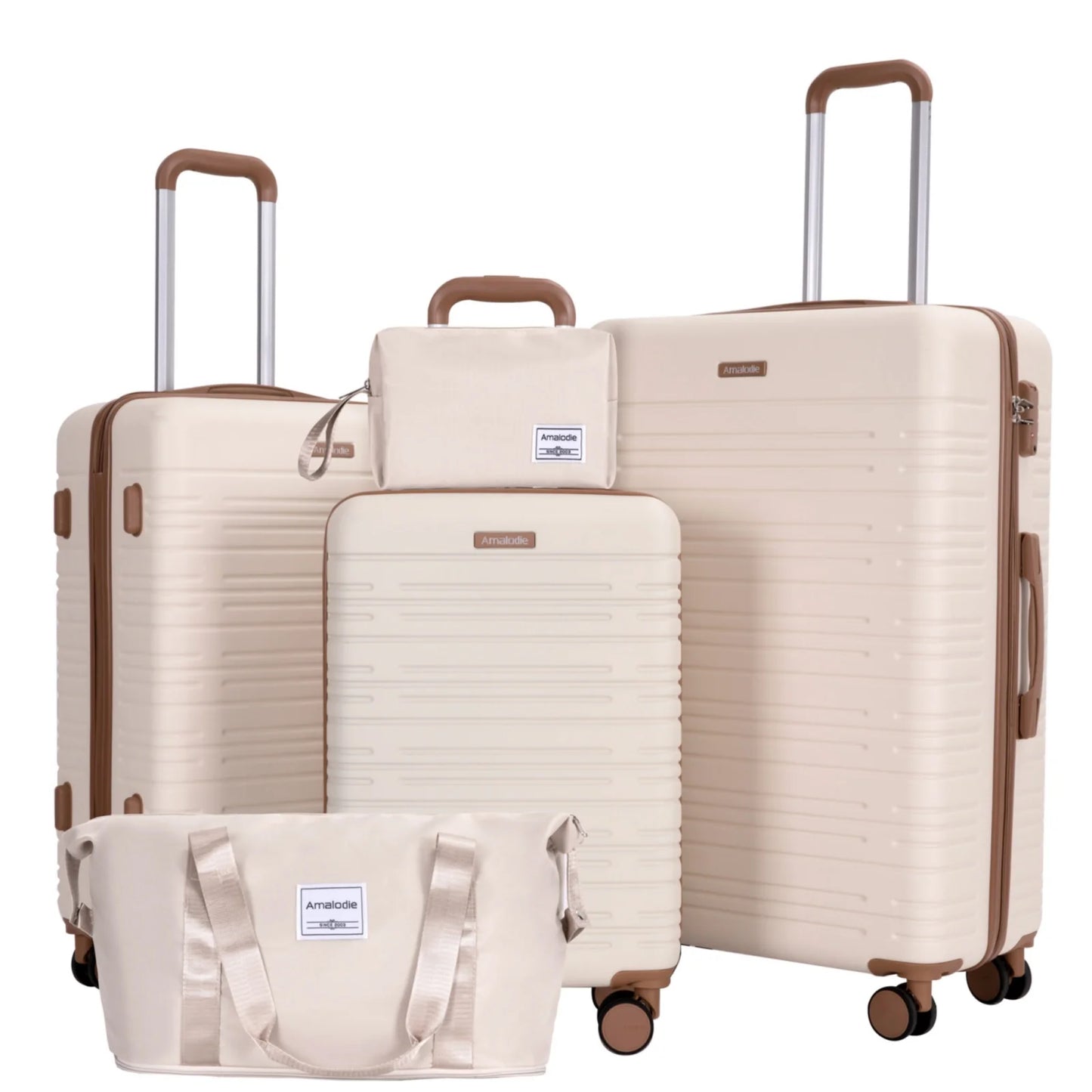 5 Piece Hardshell Luggage Set with Double Spinner Wheels Travel Duffel Bag and Toiletry Bag