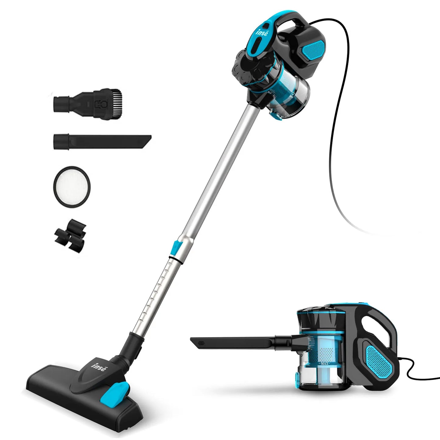 Corded Stick Handheld Vacuum Cleaner for Home Pet Hair on Hard Floors with HEPA Filter and Cyclone Dust Box
