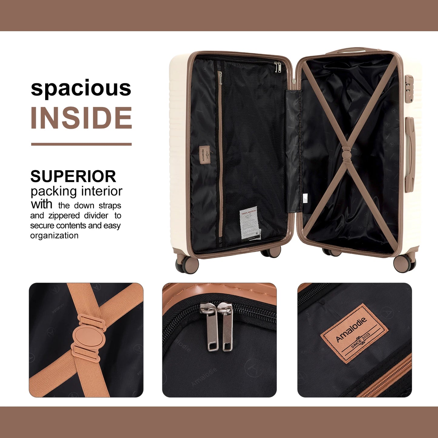 5 Piece Hardshell Luggage Set with Double Spinner Wheels Travel Duffel Bag and Toiletry Bag
