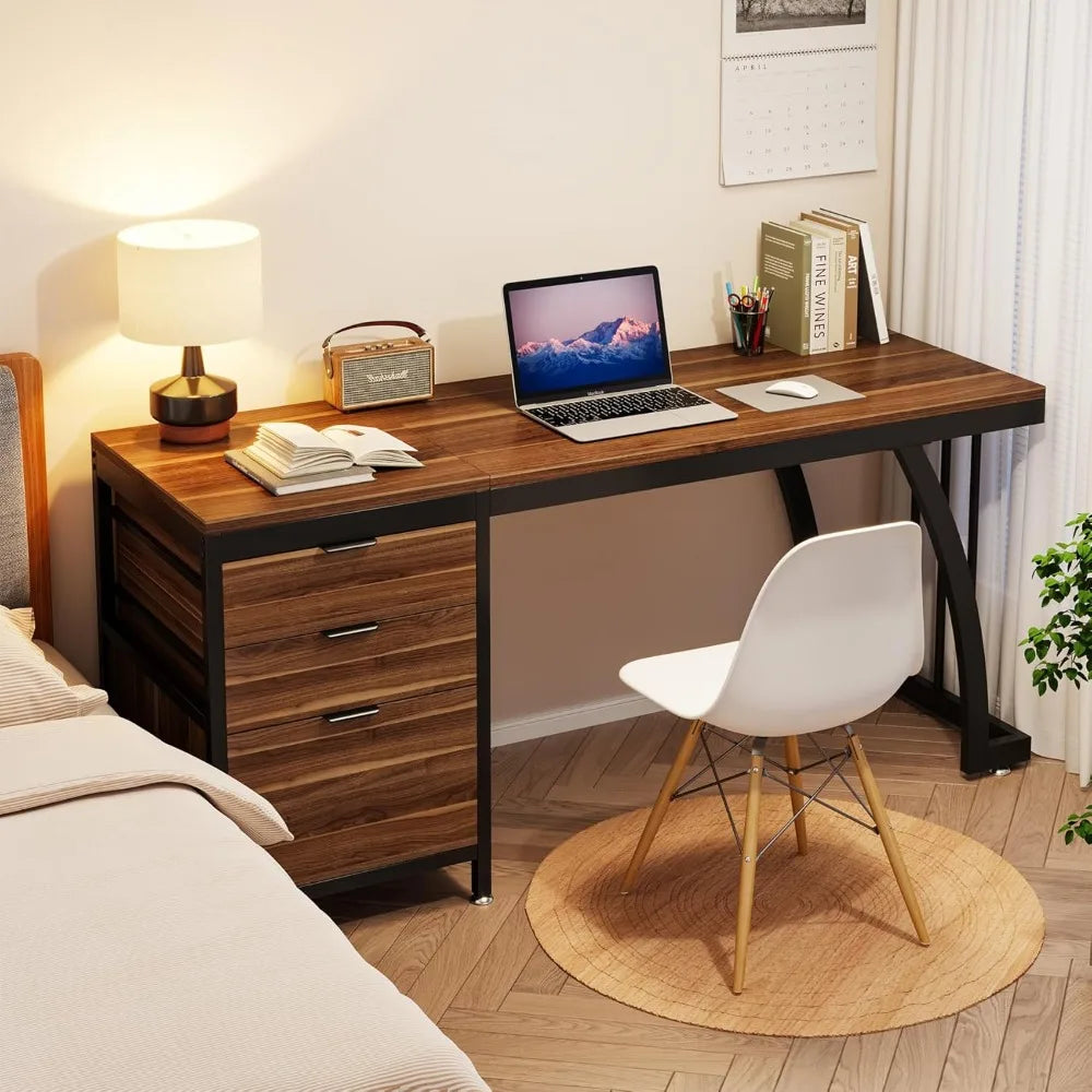 59-Inch PC Desk with Reversible Drawers, Industrial Study Writing Table Workstation