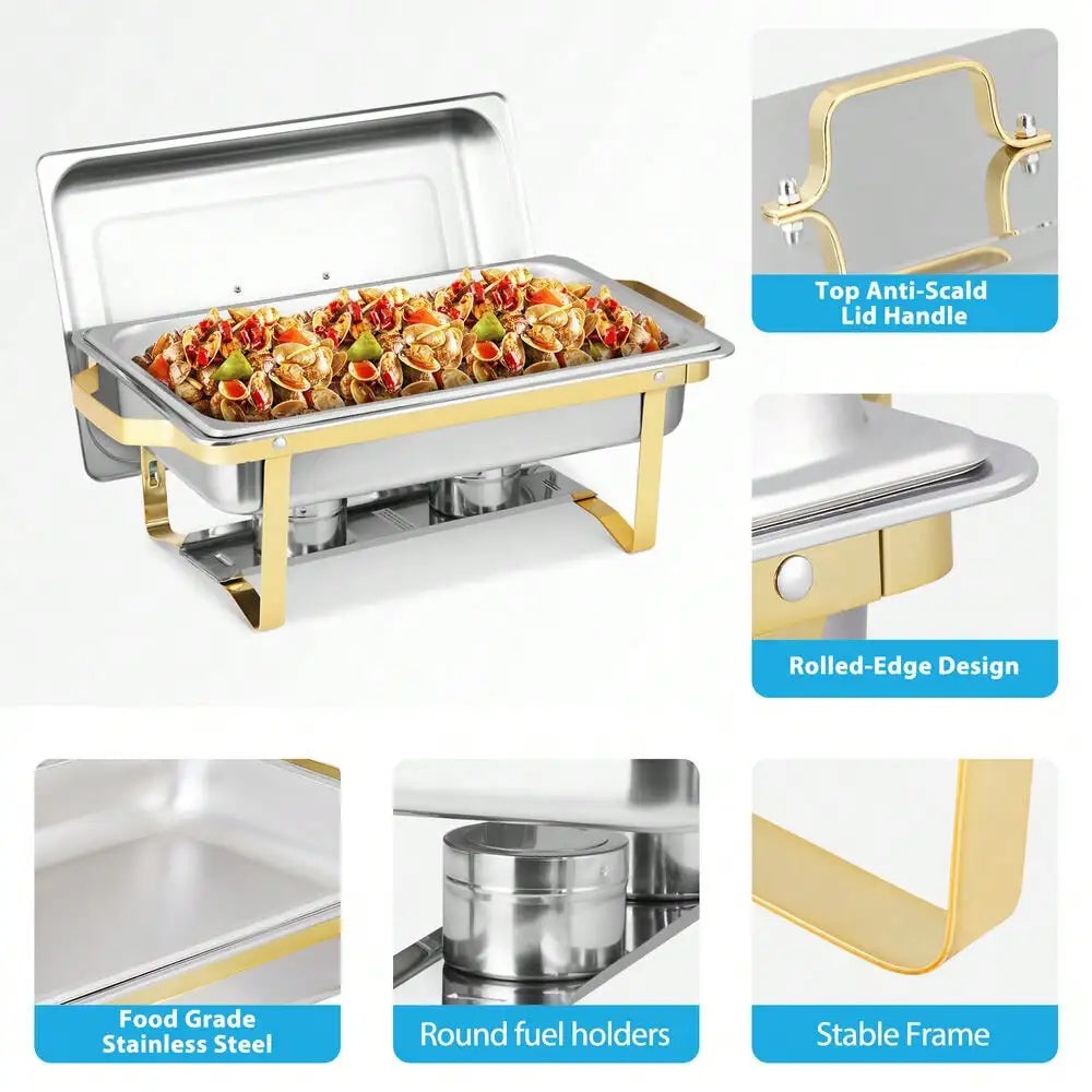 4 Pack 8 Qt Chafing Dishes Gold&Silver Color Buffet Warmer for Restaurant Party