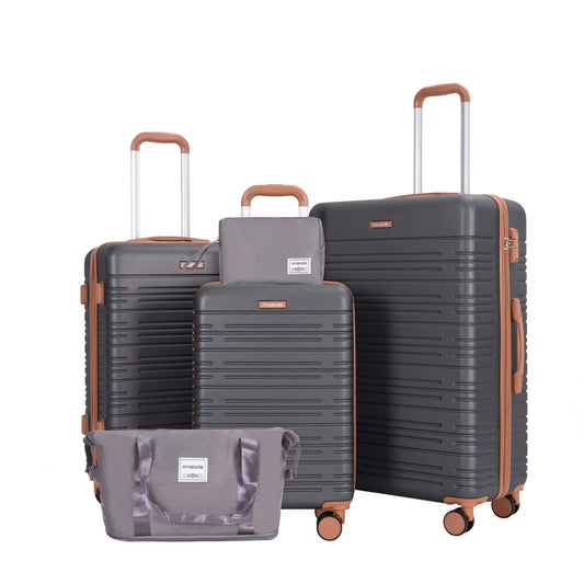 5 Piece Hardshell Luggage Set with Double Spinner Wheels Travel Duffel Bag and Toiletry Bag