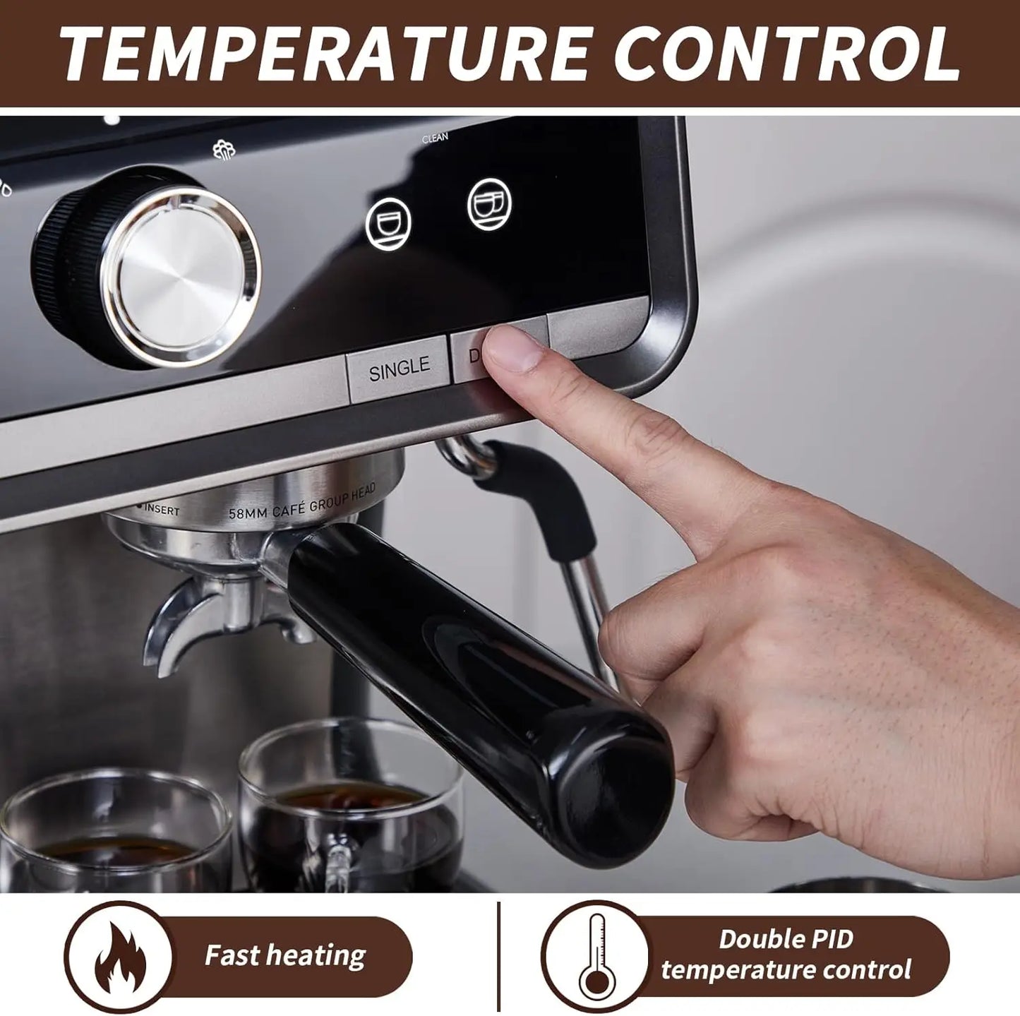 Espresso Machine with Grinder and Milk Froth Steam Wand Stainless Steel 16 Cups