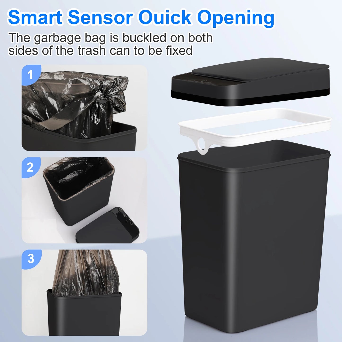2 Pack 12L Touchless Motion Sensor Bathroom Trash Can Black