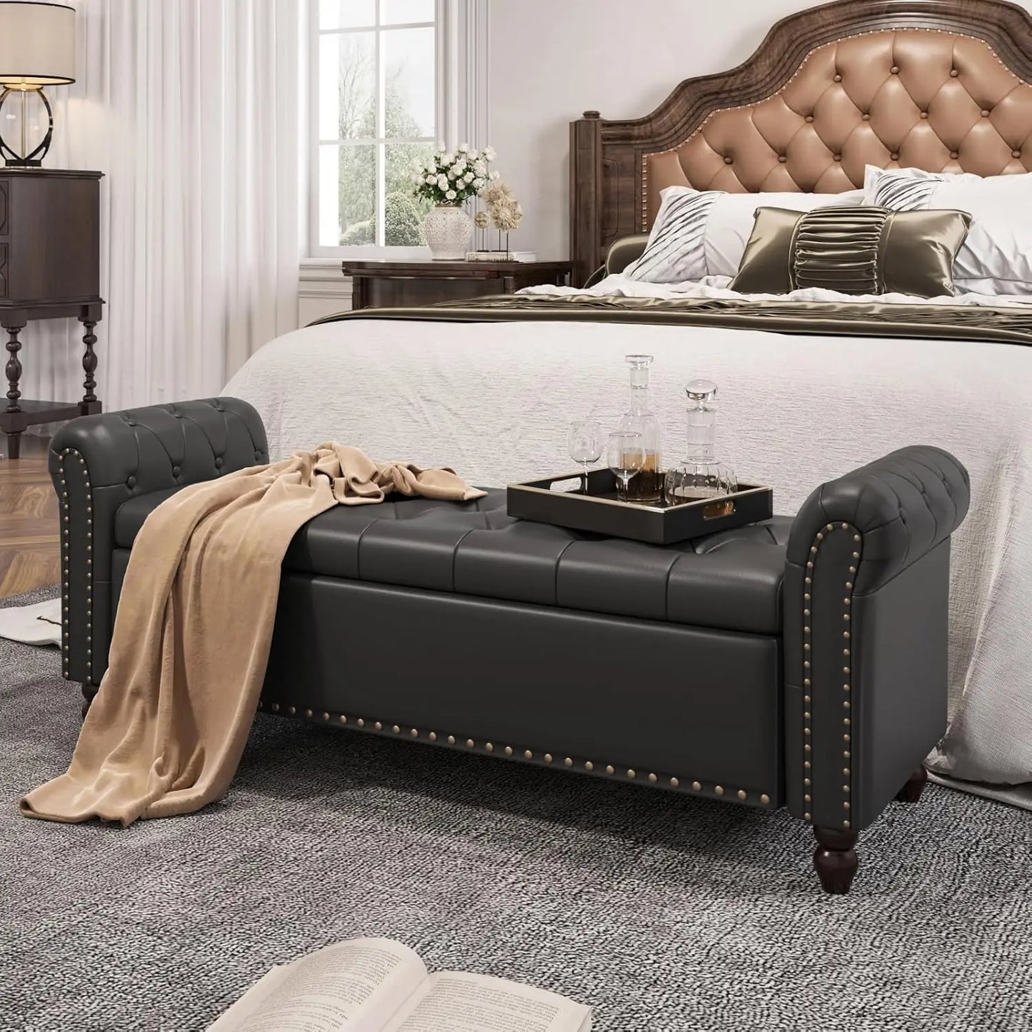 Faux Leather Storage Ottoman Bench