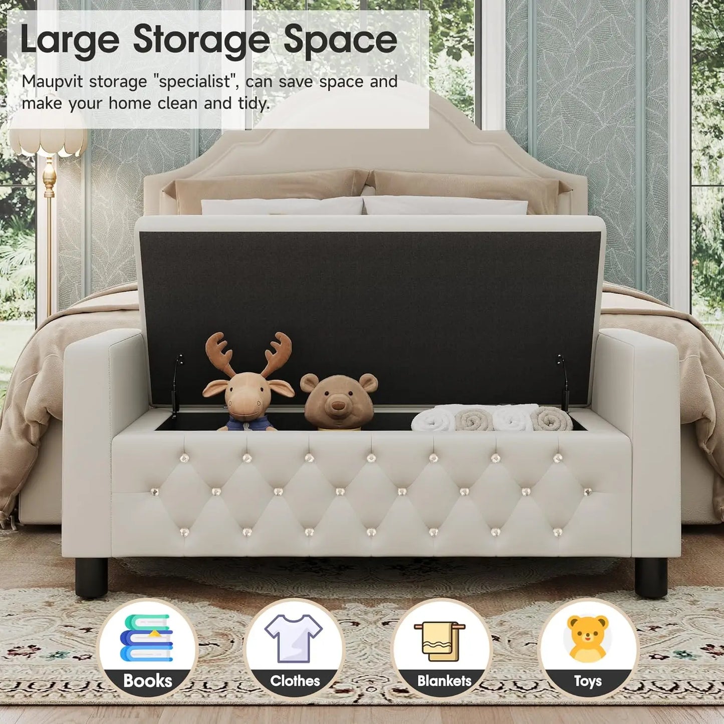 55'' Ottoman Storage Bench Linen Upholstered