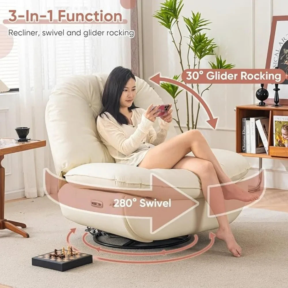 Oversized Electric Recliner Chair, 360 Swivel Rocking Glider
