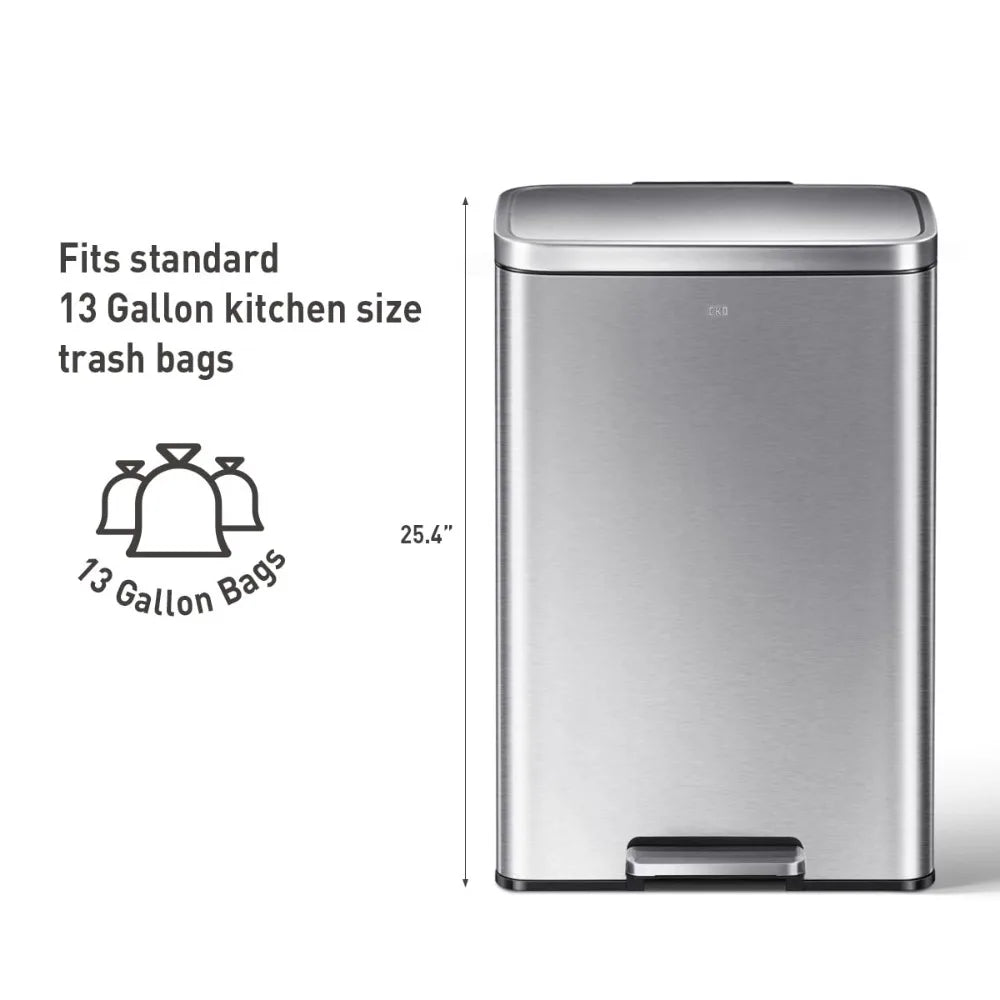 Madison Brushed Stainless Step Trash Can 50 Liter 13.2 Gallon