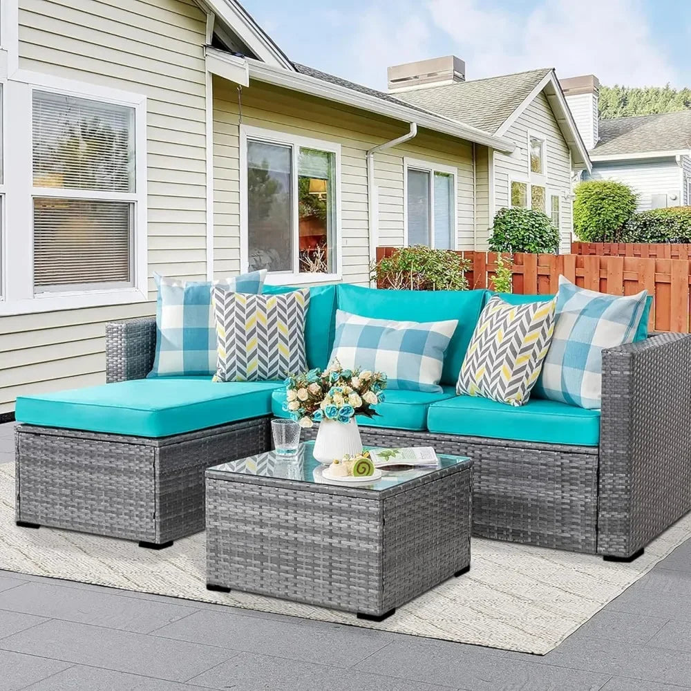 Patio Furniture Sets 3 Pieces Outdoor Sectional Sofa Rattan  Wicker