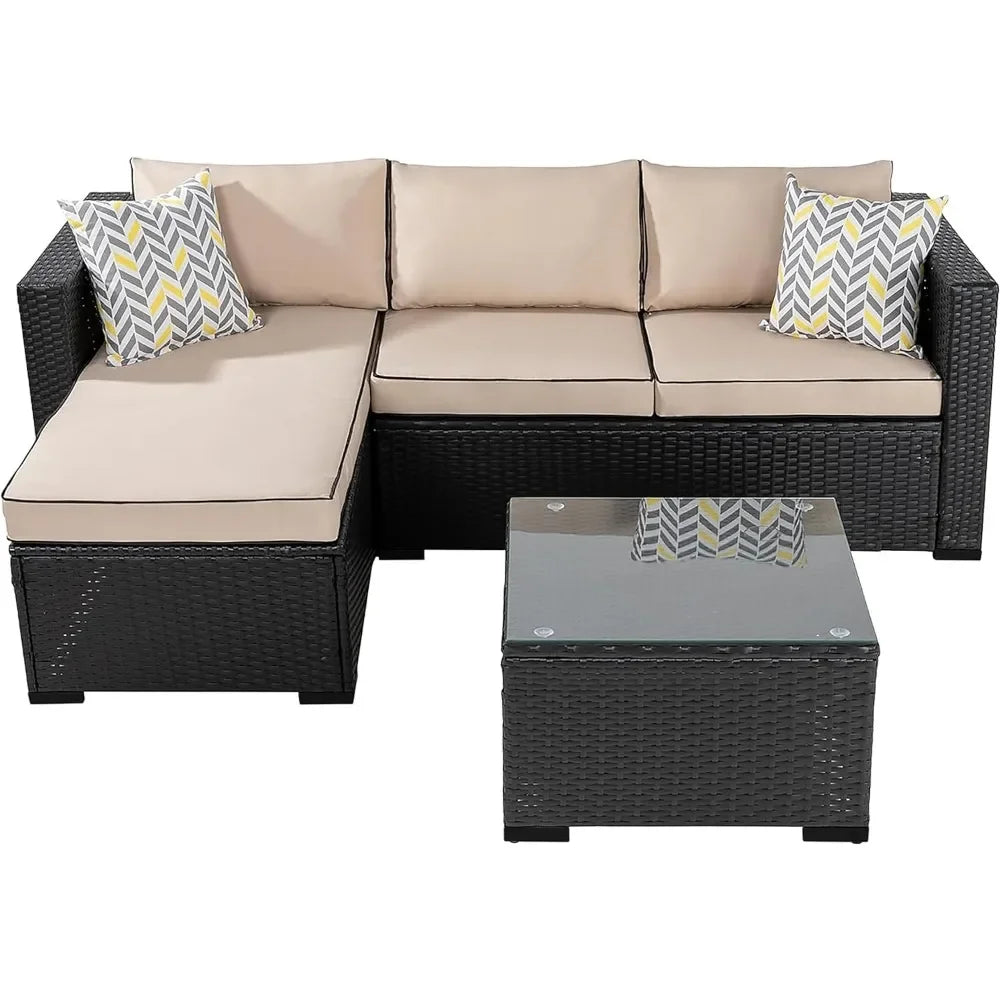 Patio Furniture Sets 3 Pieces Outdoor Sectional Sofa Rattan  Wicker