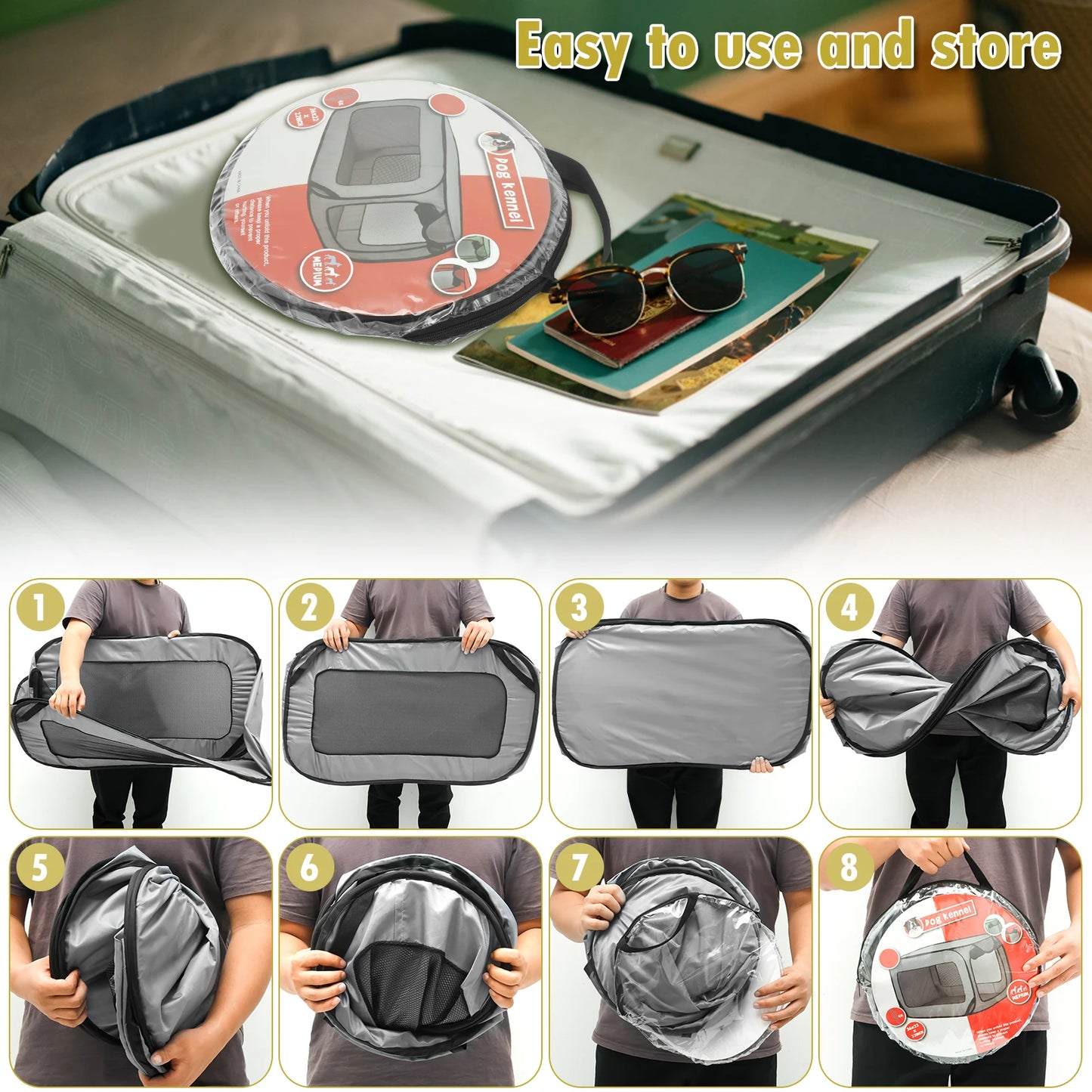 Foldable Portable Pop Up Dog Travel Crate With Zipper Mesh