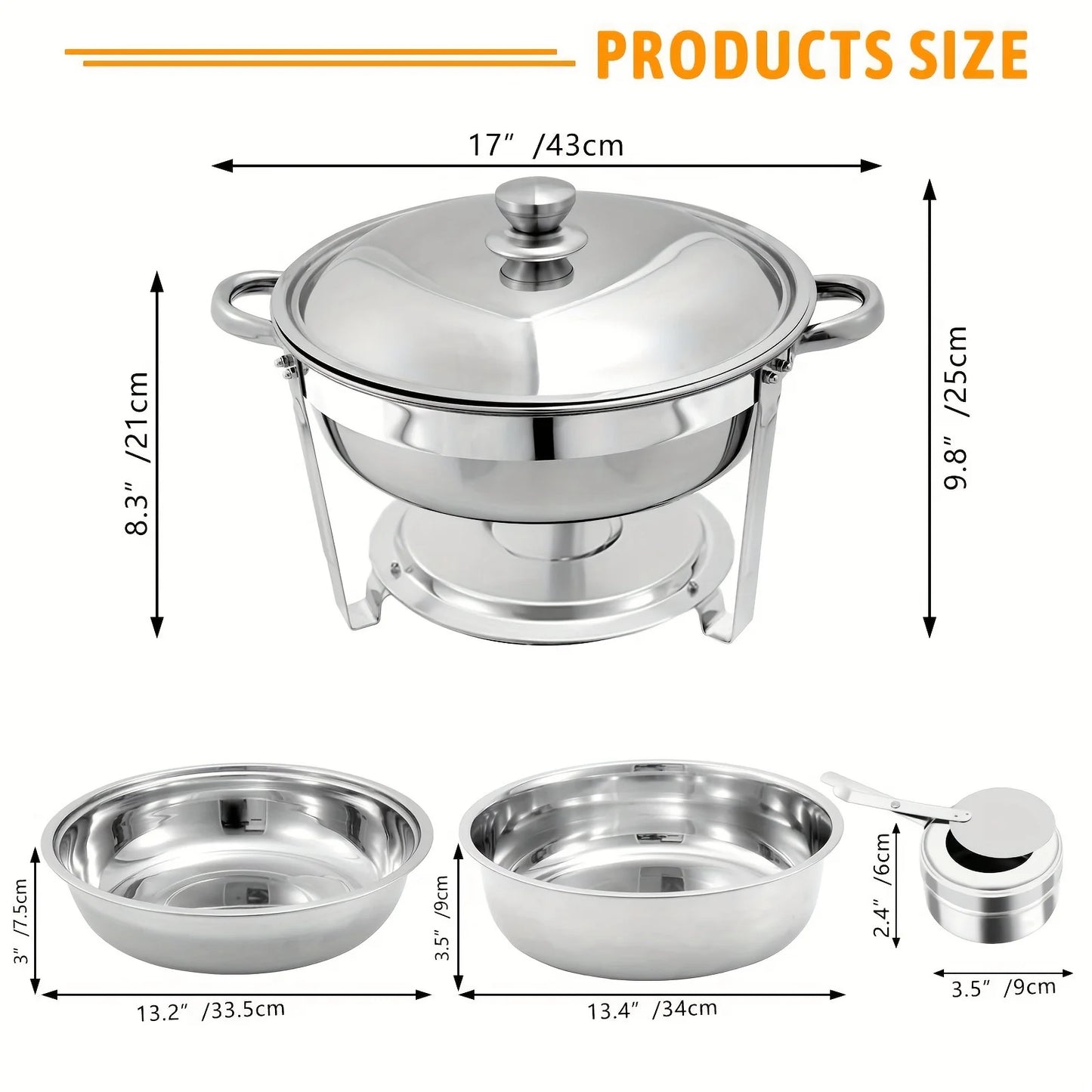 1/2/4/6/8 Packs 5-Qt Stainless Steel Chafing Dish Buffet