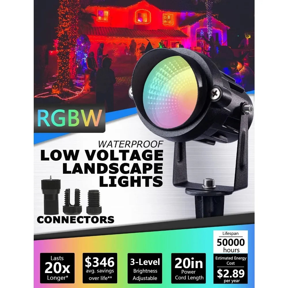 24 Pack RGBW Low Voltage Landscape Lights, 12W LED Remote Control, Wire Connectors, Waterproof Outdoor Spotlight