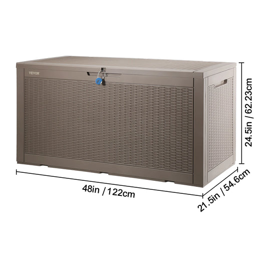VEVOR Deck Box 100/120 Gallon Outdoor Storage Box Waterproof PP Deckbox with Aluminum Alloy Padlock for Patio Furniture and Pool Toys