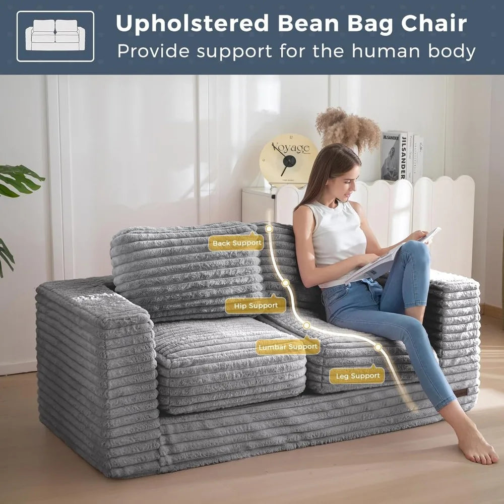 Two-Seat Bean Bag Sofa with Pillows and Armrests