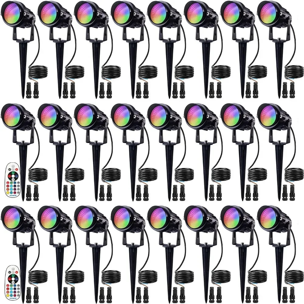24 Pack RGBW Low Voltage Landscape Lights, 12W LED Remote Control, Wire Connectors, Waterproof Outdoor Spotlight