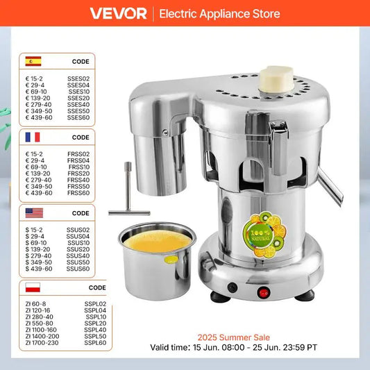 VEVOR 370W Electric Juice Extractor Stainless Steel Commercial Fresh Juice Press Home Mini Juicer Squeezer Machine