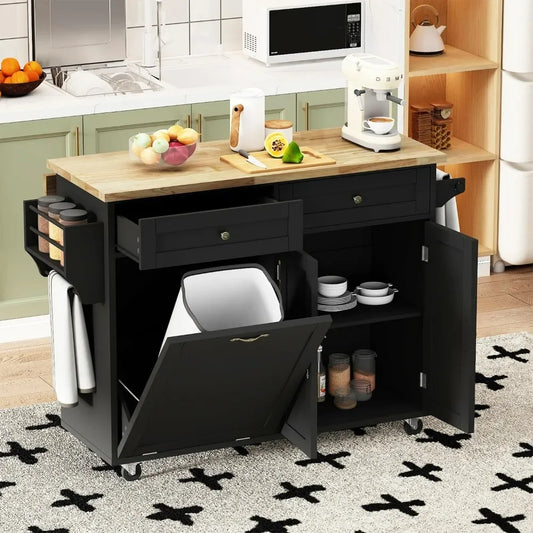 Kitchen Island Trash Cabinet Tilt Out with Folding Drop Leaf Adjustable Shelf and 2 Doors