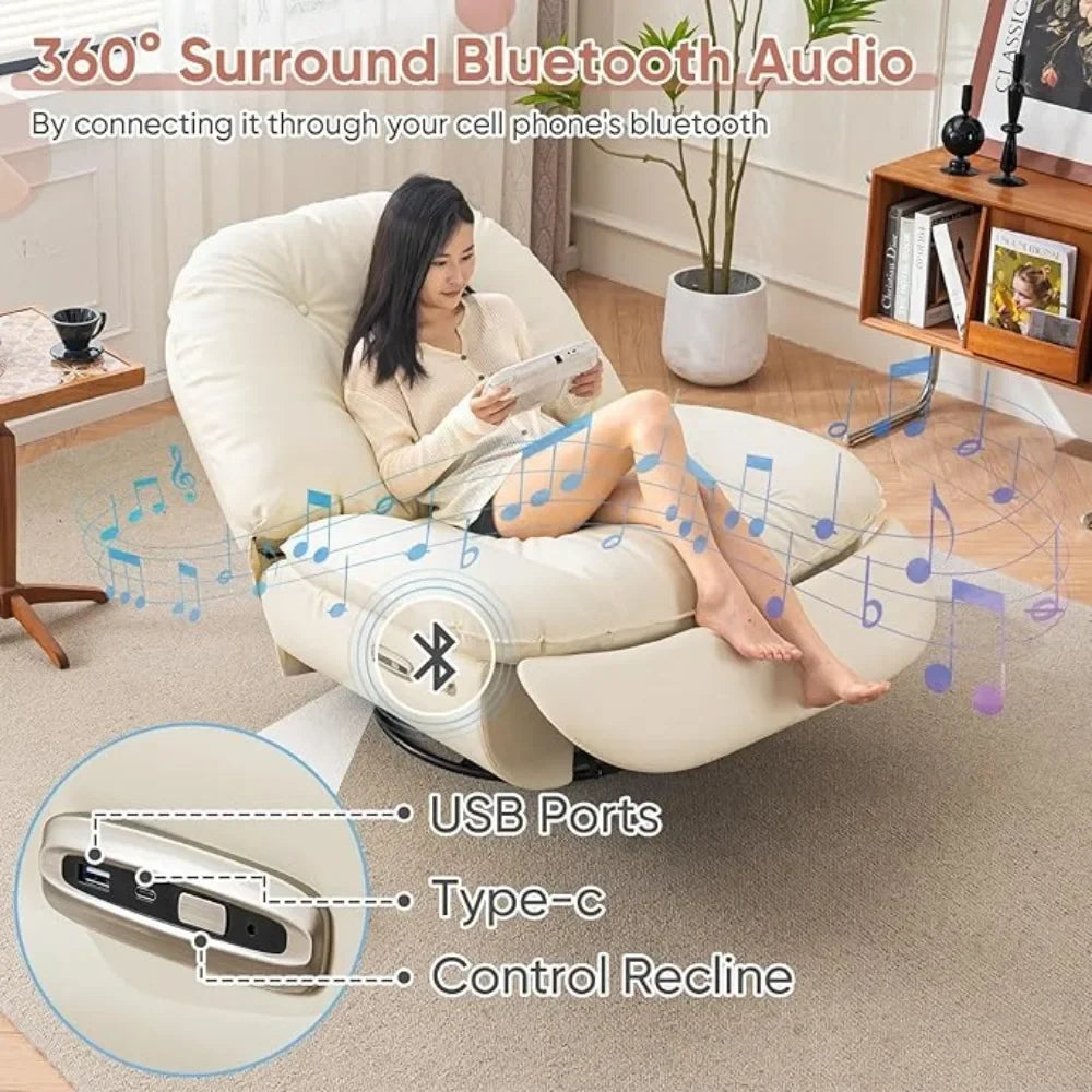 Oversized Electric Recliner Chair, 360 Swivel Rocking Glider