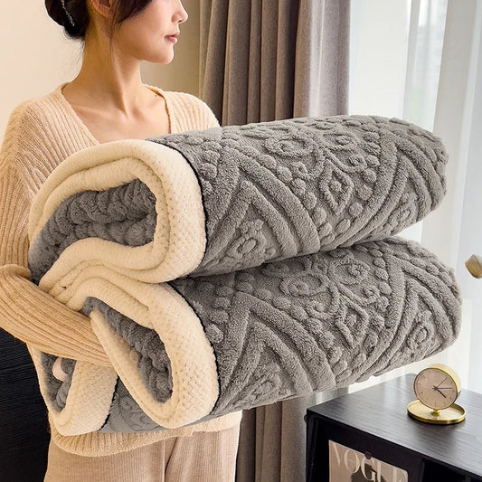 Furry Plush Warm Winter Blanket A Grade Carved Velvet Coral Fleece Flannel Soft Thick Bedspread for Bed Sofa Single Double Size