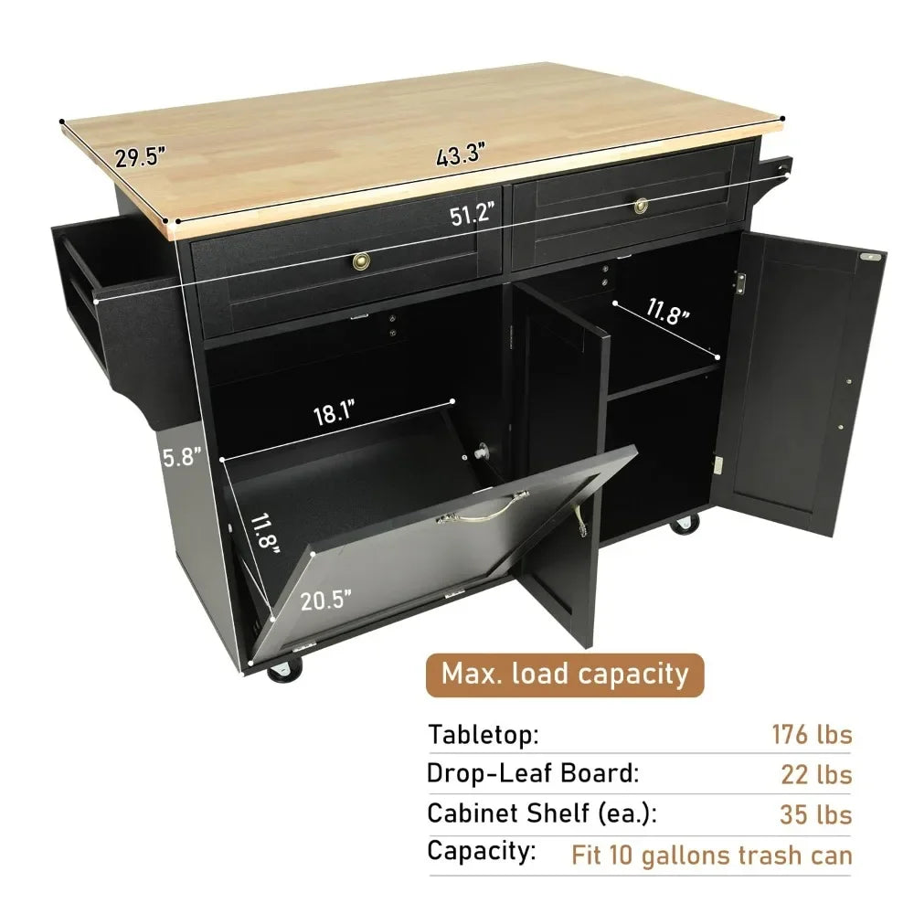 Kitchen Island Trash Cabinet Tilt Out with Folding Drop Leaf Adjustable Shelf and 2 Doors