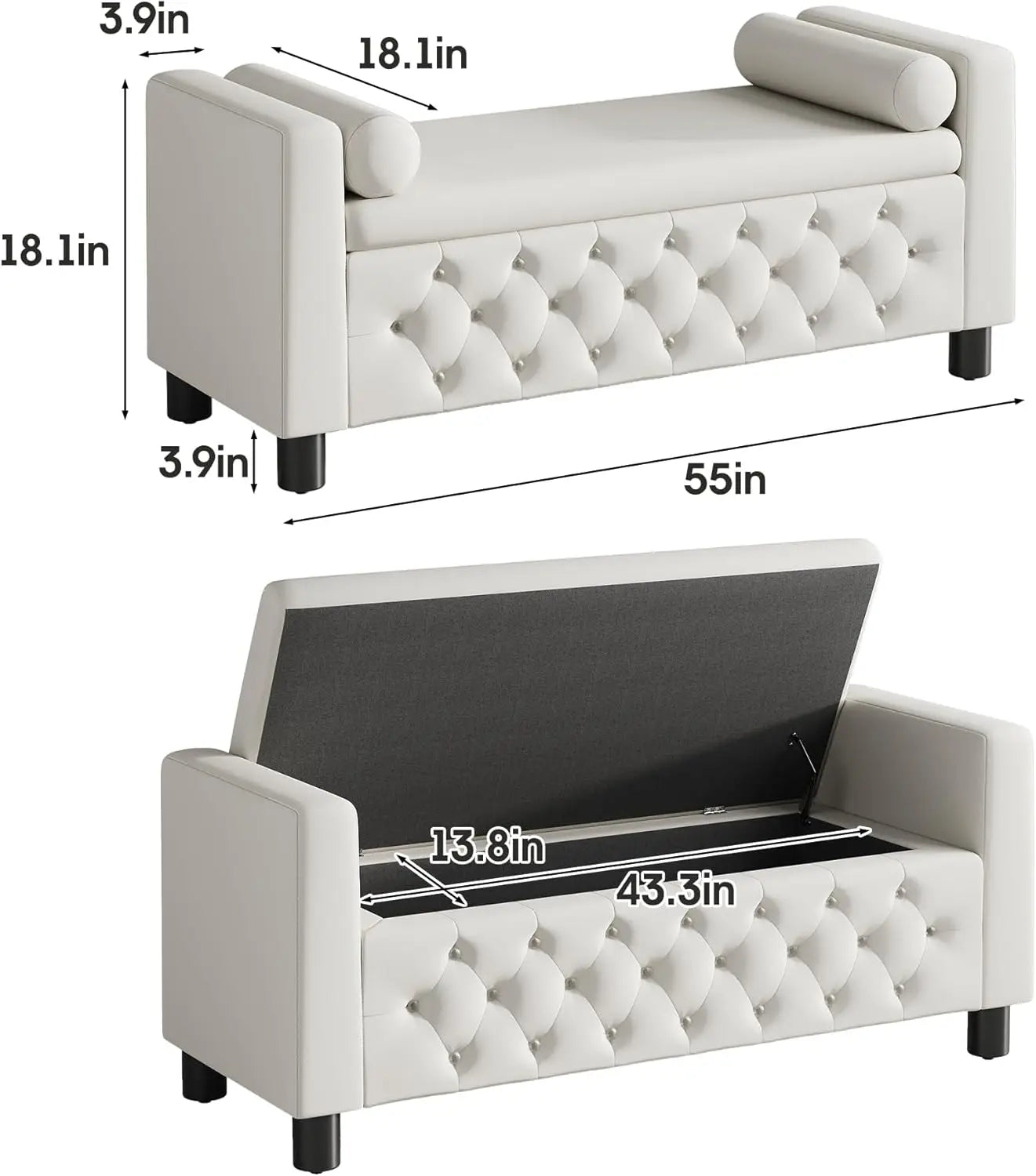 55'' Ottoman Storage Bench Linen Upholstered