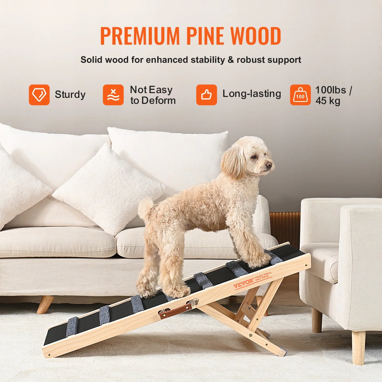 Folding Dog Ramp Adjustable Anti-Slip Wooden Ladder for Small Dogs