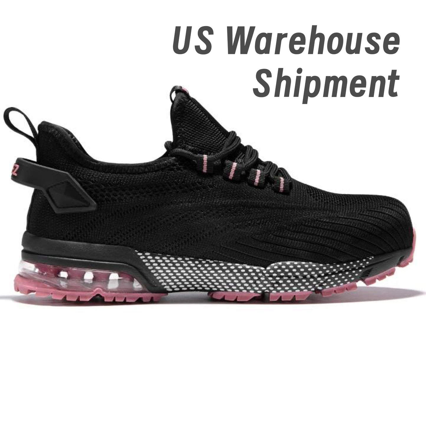 SPIEZ Safety Shoes for Women,Lightweight Non Slip Work Shoes,Air Cushion Safety Sneakers for Work and Daily Wear Black/Pink