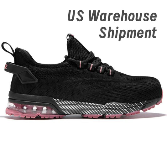 SPIEZ Safety Shoes for Women,Lightweight Non Slip Work Shoes,Air Cushion Safety Sneakers for Work and Daily Wear Black/Pink