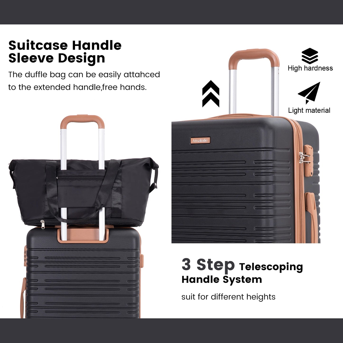 5 Piece Hardshell Luggage Set with Double Spinner Wheels TSA Lock Travel Duffel Bag and Toiletry Bag