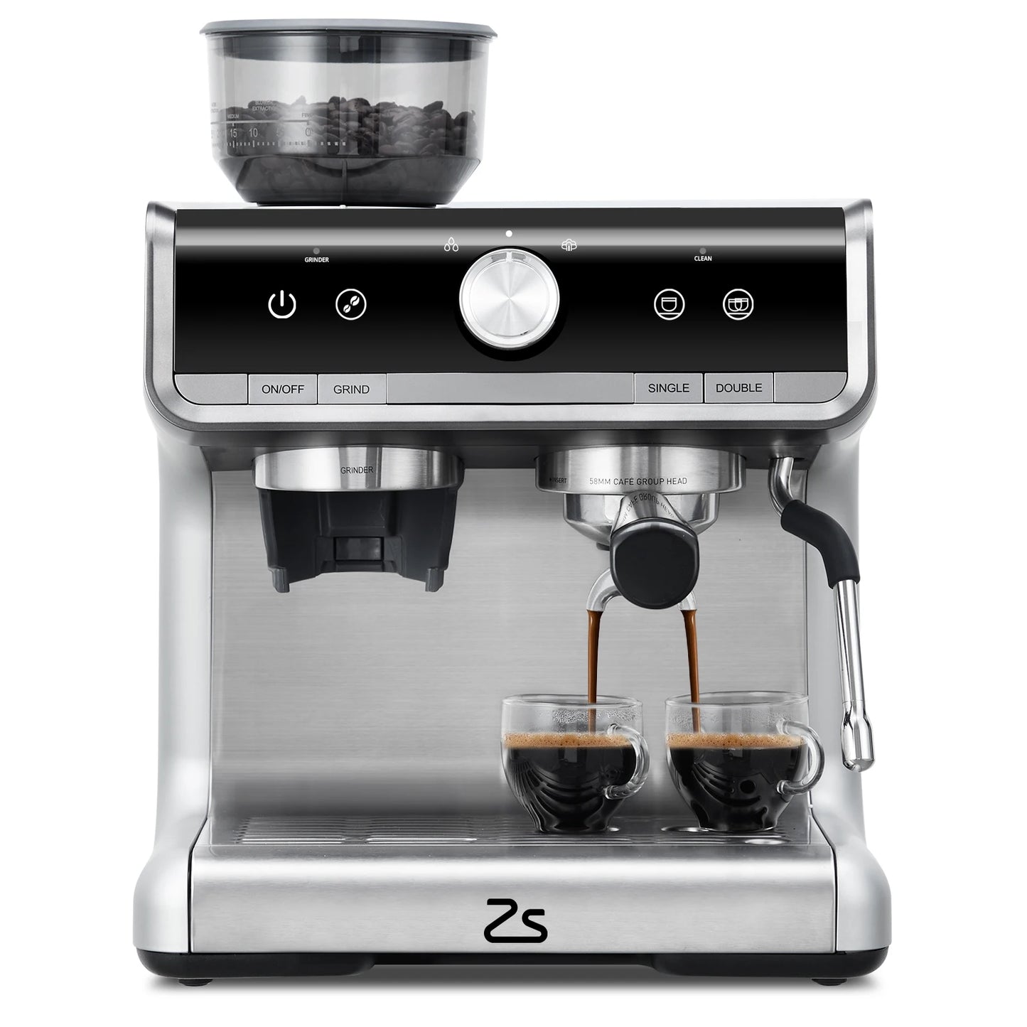 Espresso Machine with Grinder and Milk Froth Steam Wand Stainless Steel 16 Cups