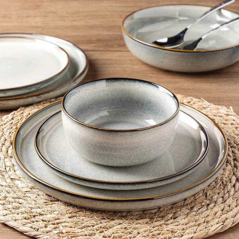 Ceramic Dinnerware Sets for 4, 12 Pieces Stoneware