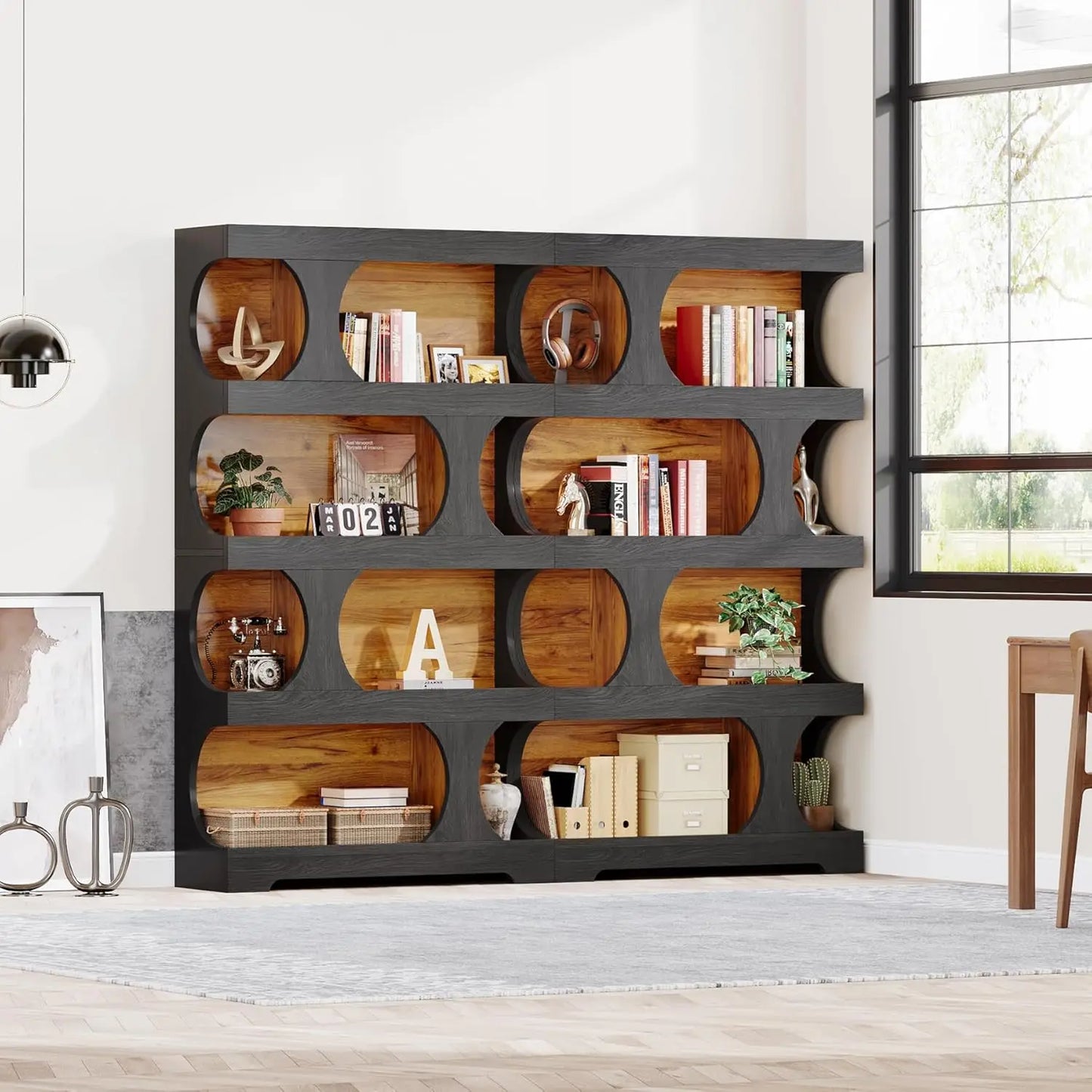 71 Inch Tall Bookcase Set of 2 Modern Wood Display Shelves