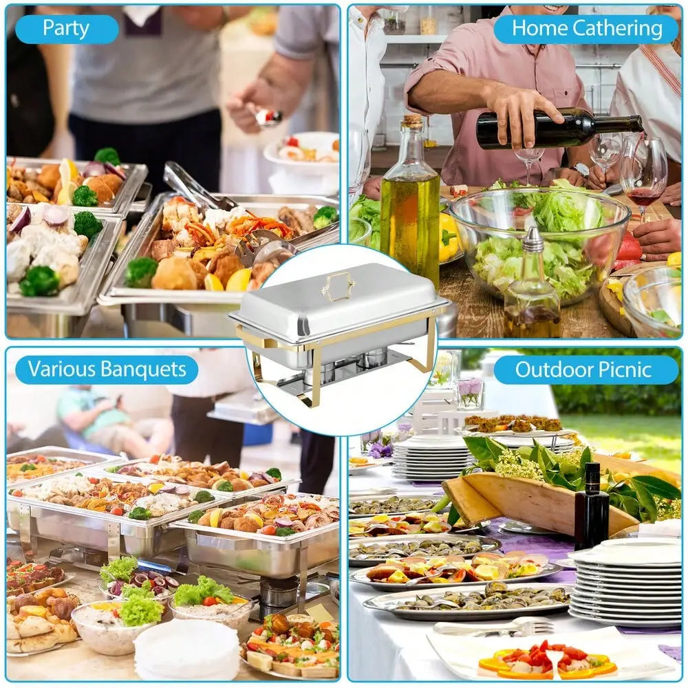 4 Pack 8 Qt Chafing Dishes Gold&Silver Color Buffet Warmer for Restaurant Party