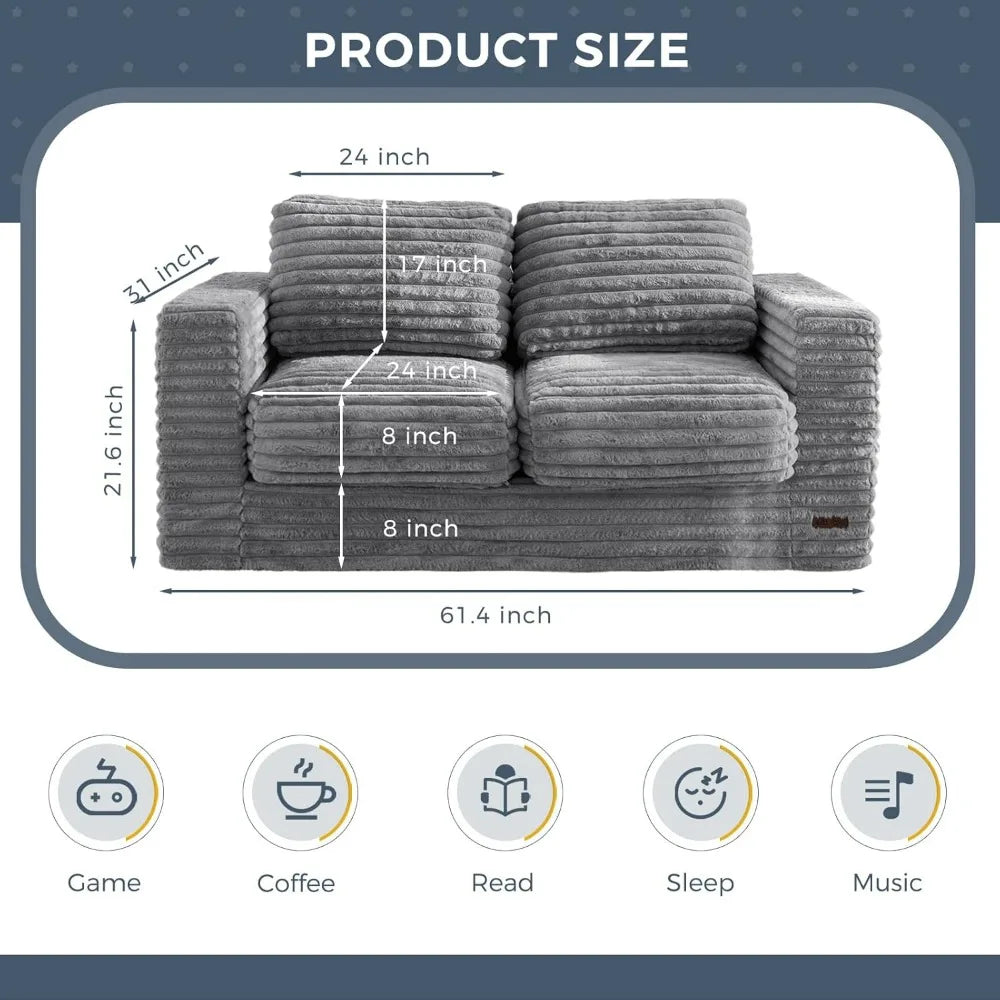 Two-Seat Bean Bag Sofa with Pillows and Armrests