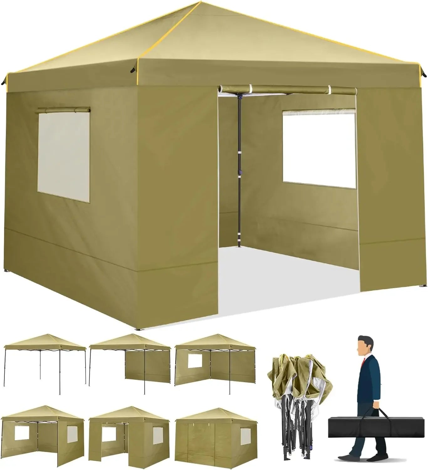 10x10 Pop Up Tent with 4 Side Walls & Mesh Windows