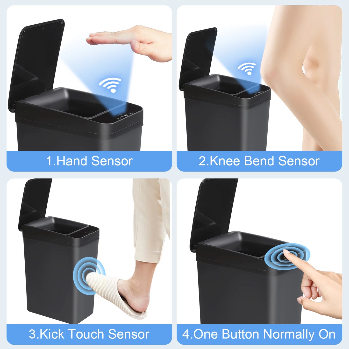 2 Pack 12L Touchless Motion Sensor Bathroom Trash Can Black