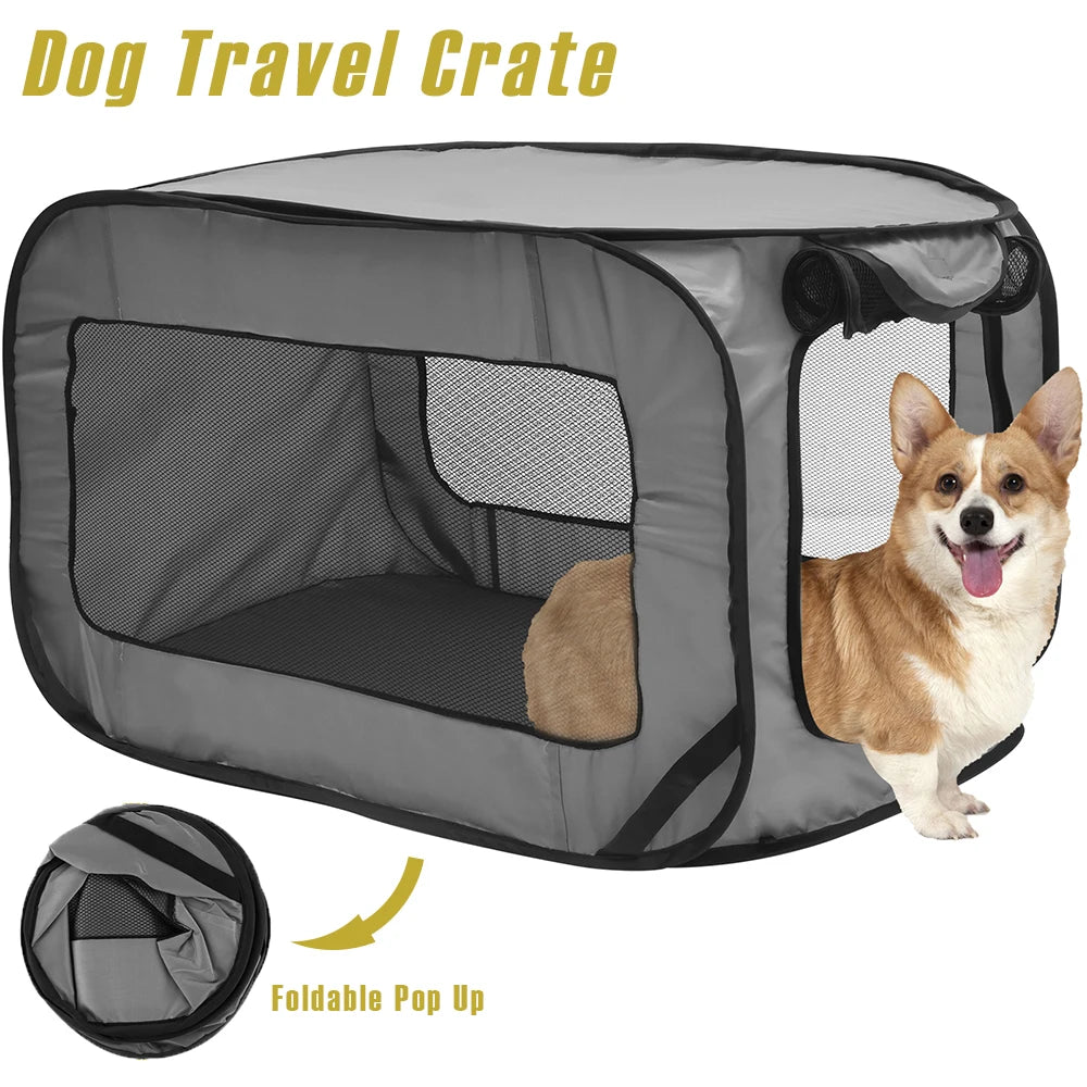 Foldable Portable Pop Up Dog Travel Crate With Zipper Mesh