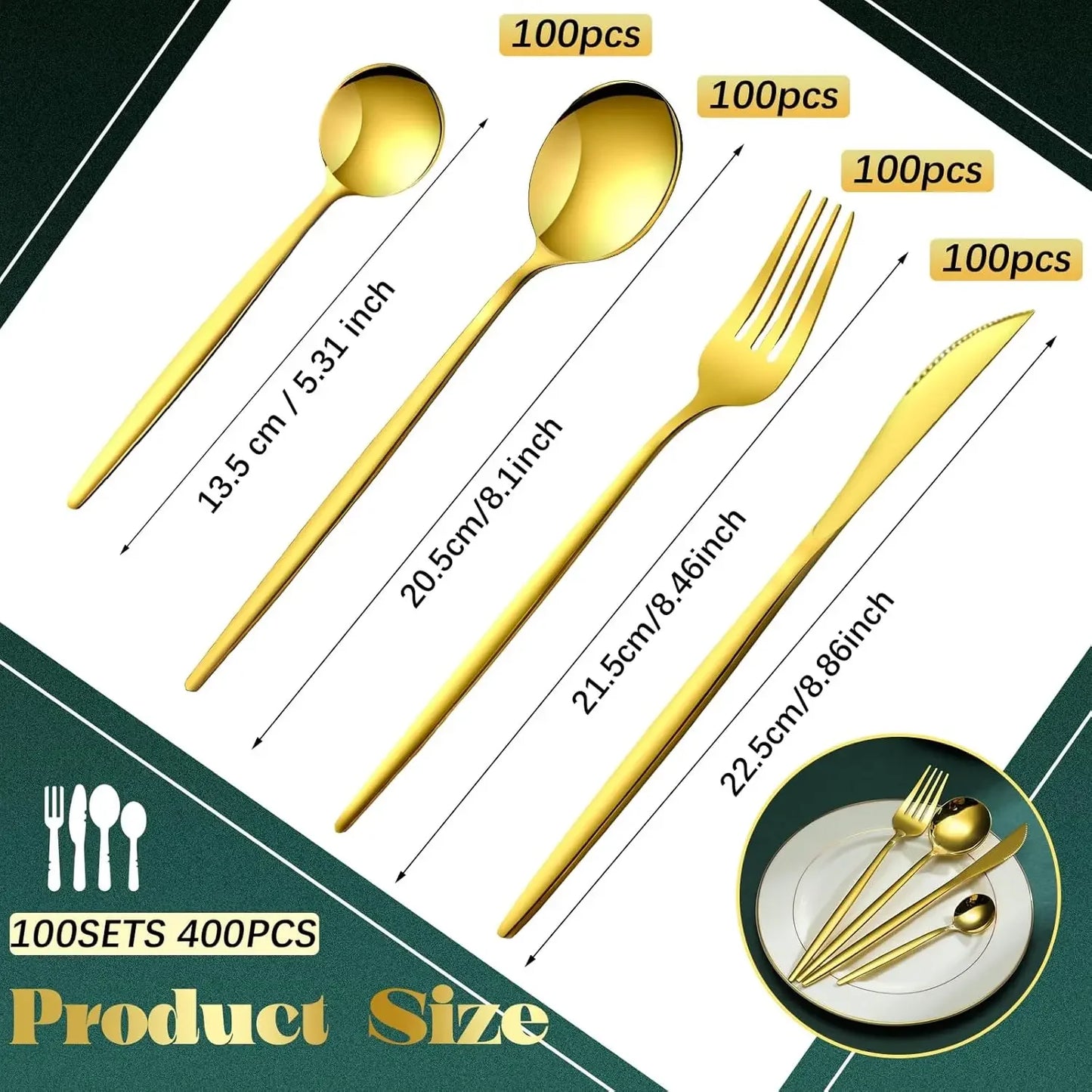 400 Pcs Gold Silverware Set