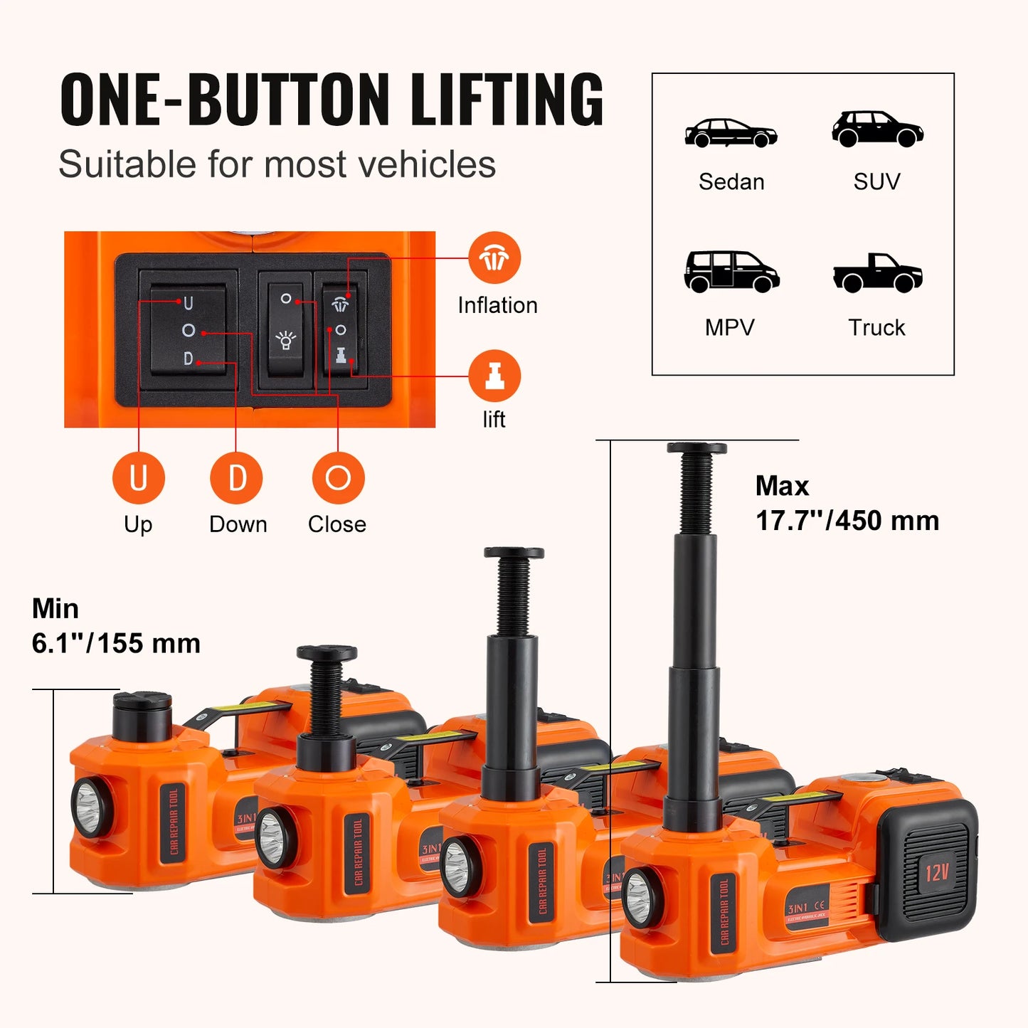 VEVOR Electric 5 Ton Hydraulic Car Jack