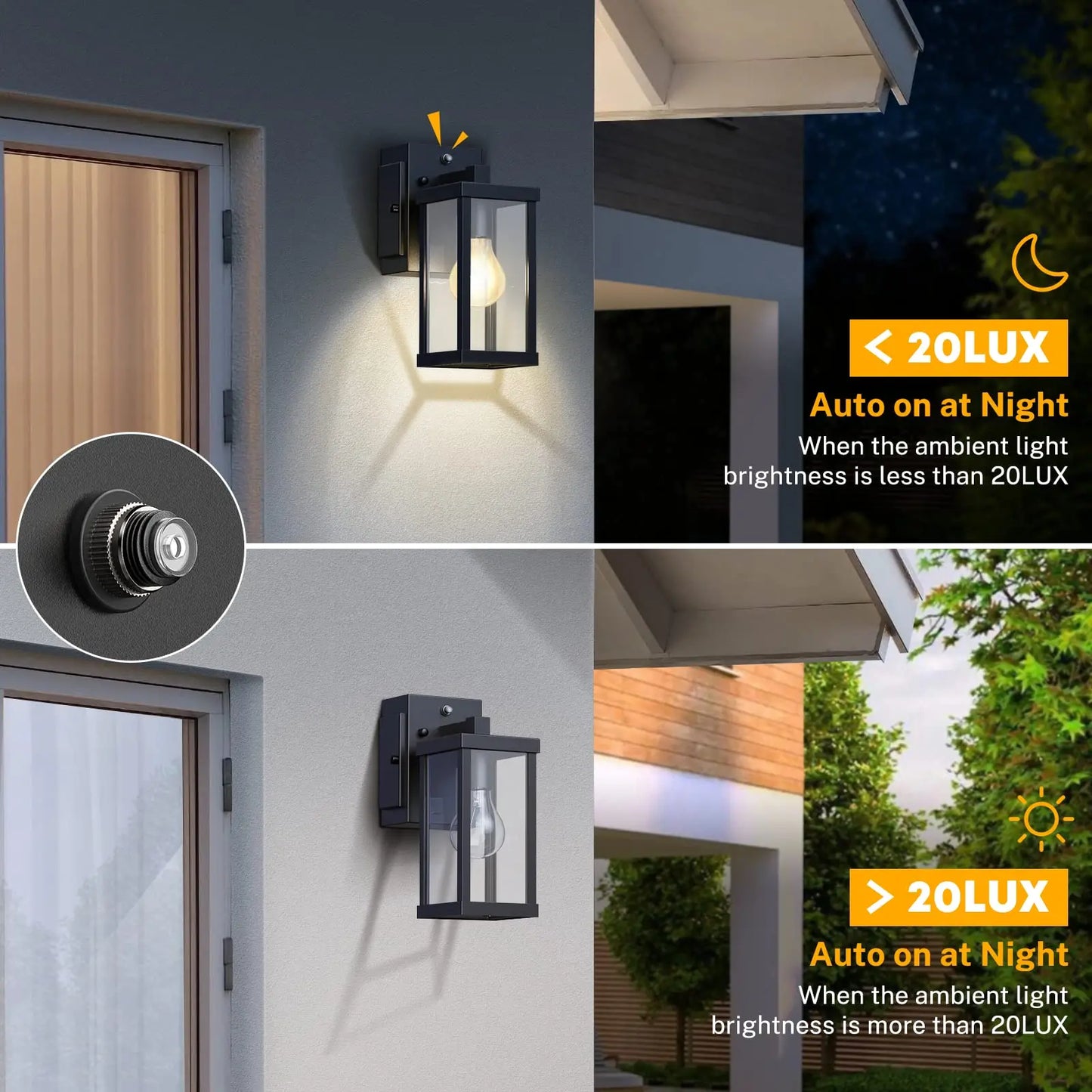 Outdoor Porch Lights with Outlet, Dusk to Dawn Porch Light Wall Light Fixture Waterproof Outdoor GFCI Outlet Outside Porch Wall