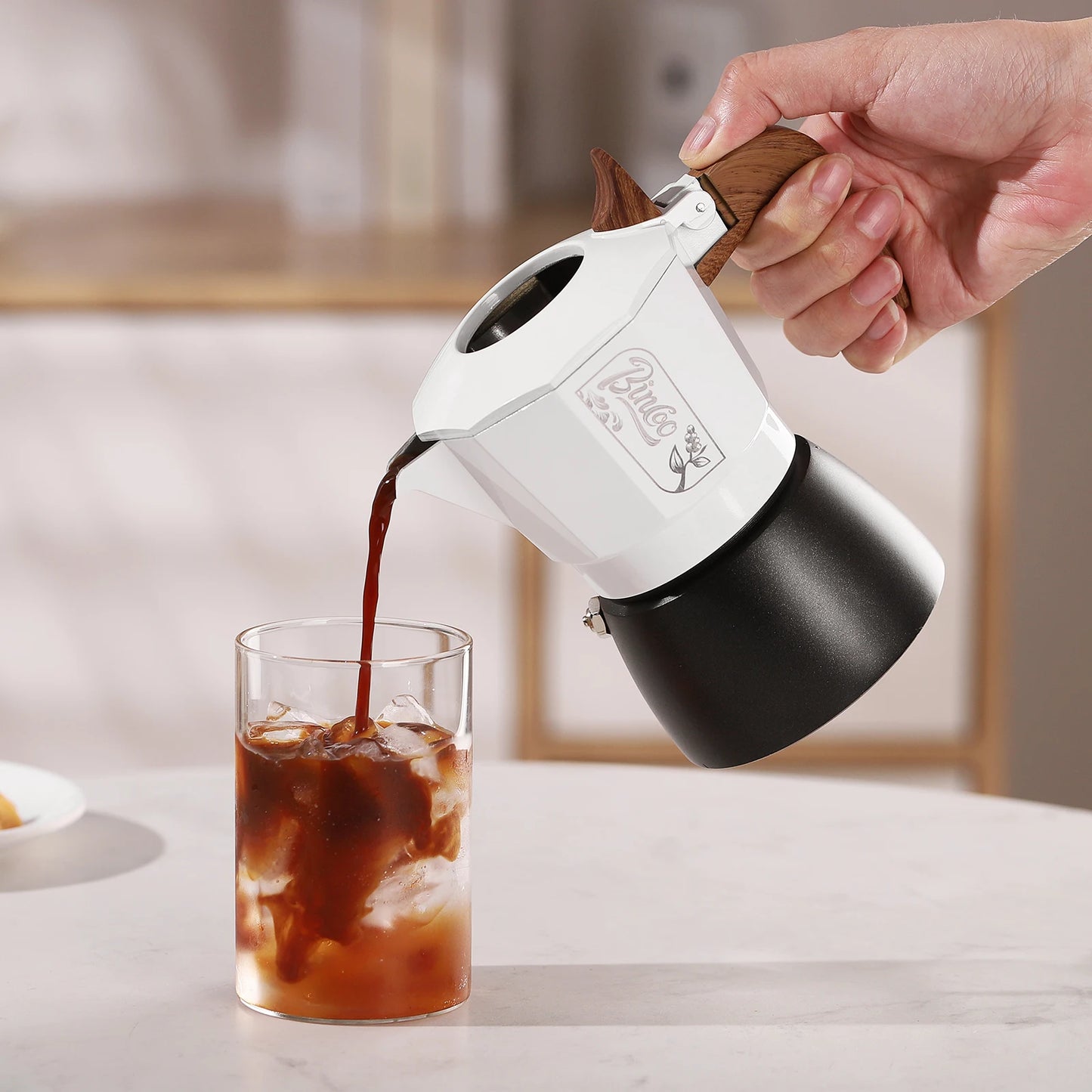 Stovetop Espresso Maker 2 Cups Mocha Coffee Pot for Gas or Electric Ceramic Aluminum