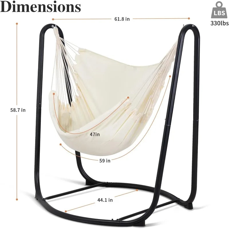 Beige Hammock Swing Chair with Stand, Hanging Chair 330 pounds Capacity