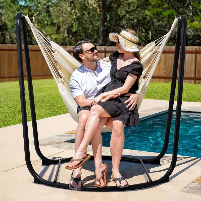 Beige Hammock Swing Chair with Stand, Hanging Chair 330 pounds Capacity