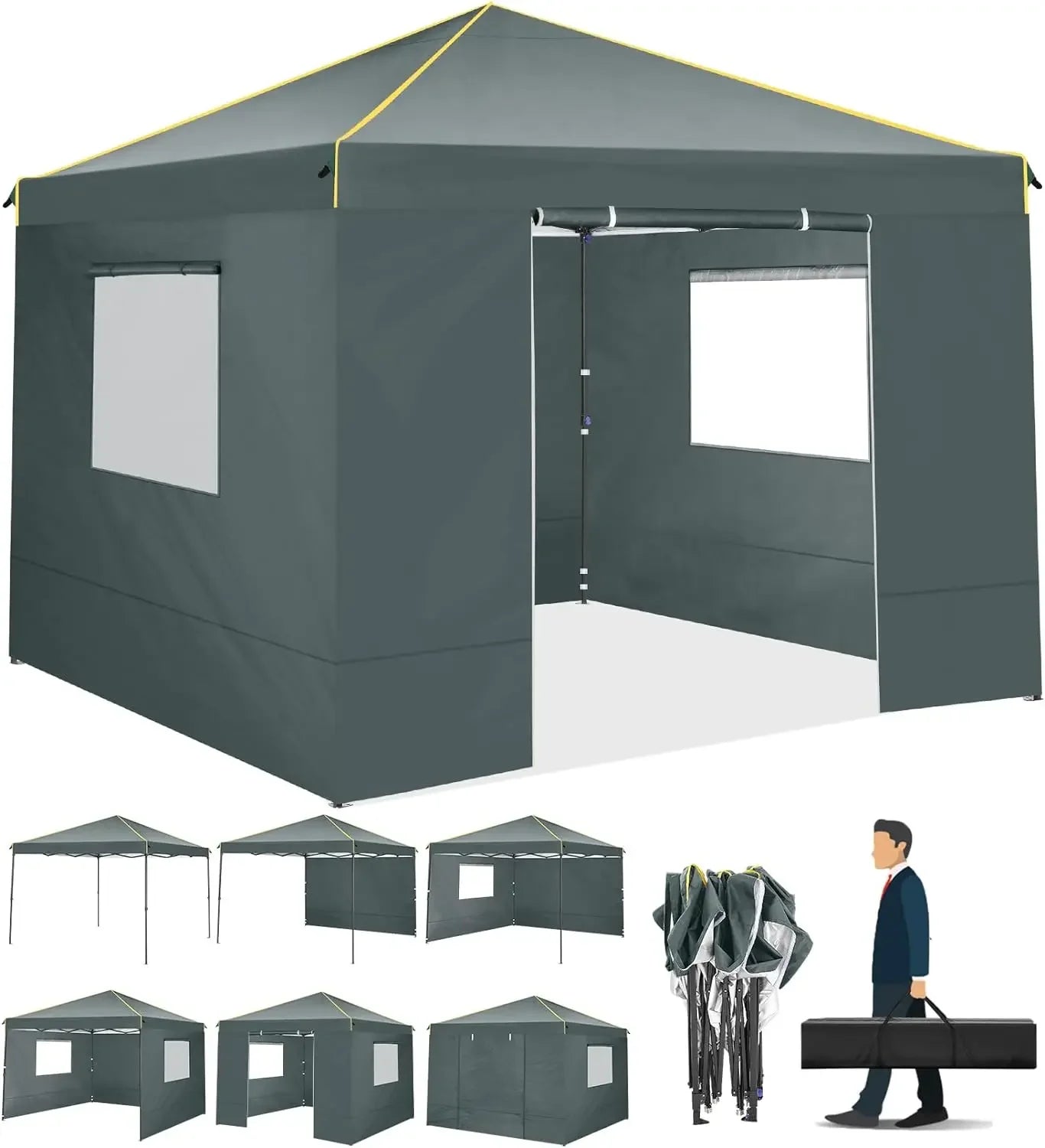 10x10 Pop Up Tent with 4 Side Walls & Mesh Windows